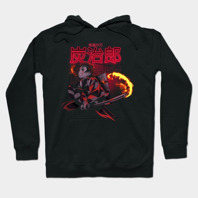 Black anime graphic hoodie with fiery sword design, cotton blend, casual wear, unisex, comfortable fit.