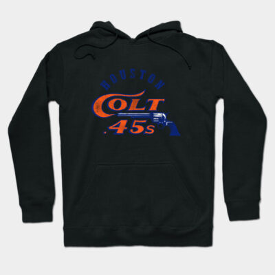 Black Houston Colt 45s hoodie, vintage logo, comfortable cotton blend, casual wear, unisex style.