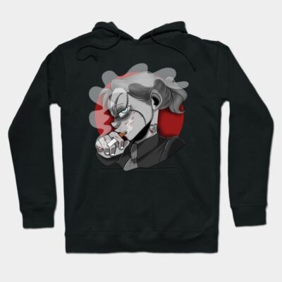 Black anime graphic hoodie with a unique character design, perfect for casual wear, made from soft cotton blend material.