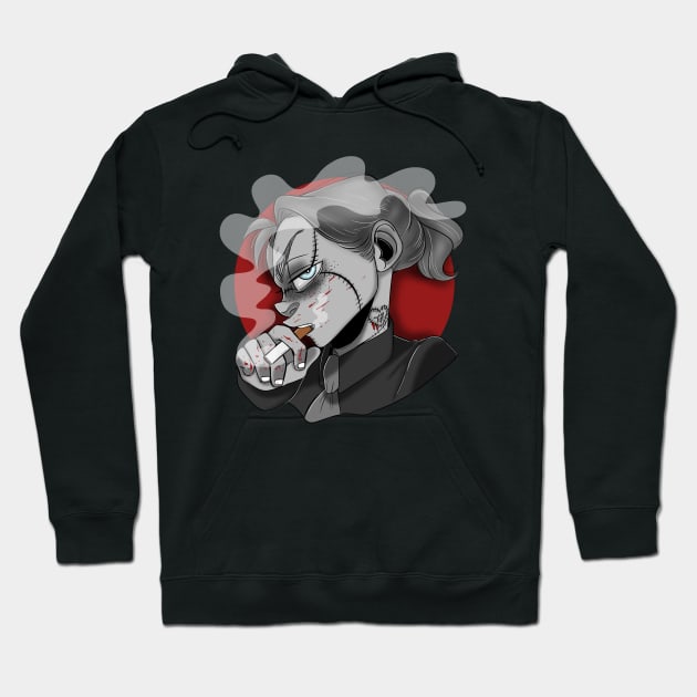 Black anime graphic hoodie with a unique character design, perfect for casual wear, made from soft cotton blend material.
