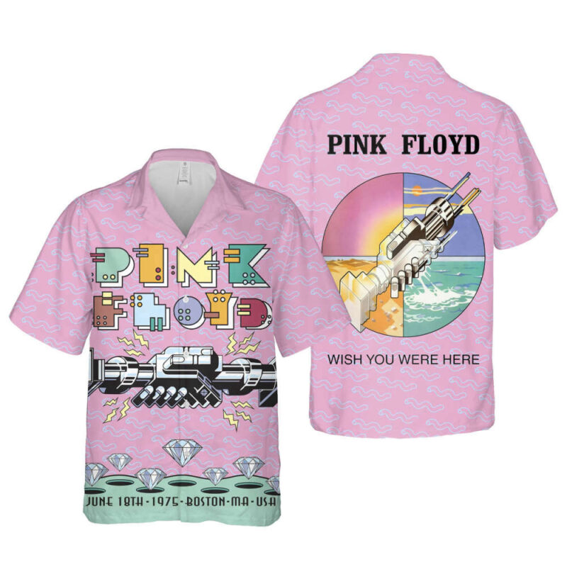 Pink graphic short-sleeve shirt, vintage design with abstract elements, casual wear, unisex cotton blend.
