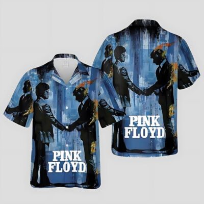 Blue graphic short-sleeve shirt featuring abstract design and text, ideal for casual wear, made of lightweight fabric.