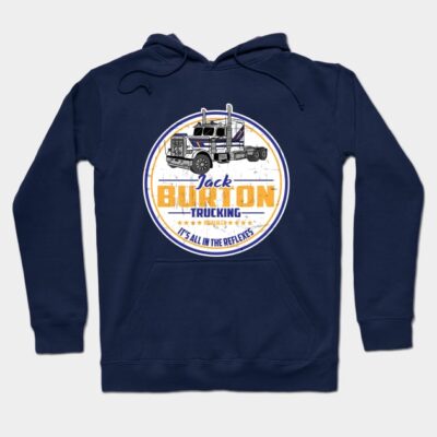 Navy blue hoodie with retro truck graphic, featuring bold text. Cozy cotton blend for casual wear.