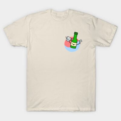 Cream t-shirt with cute bottle and cup design, casual style, perfect for everyday wear, soft cotton material.