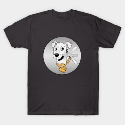 Charcoal graphic t-shirt featuring a cartoon dog logo, casual style, soft cotton material for everyday wear.