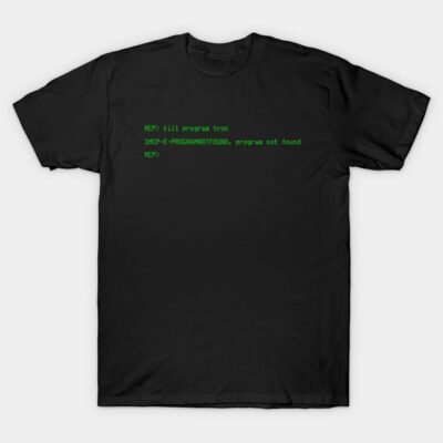 Black cotton T-shirt with green text print, casual style, perfect for tech enthusiasts and everyday wear.