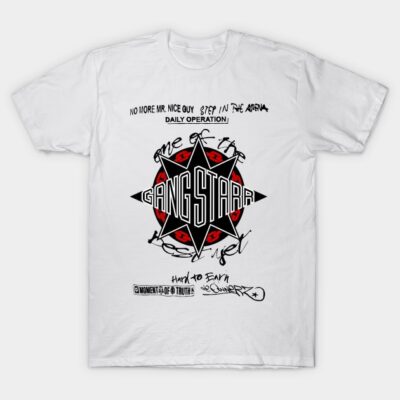 White graphic tee with bold text and star design, casual style, 100% cotton, ideal for everyday wear.