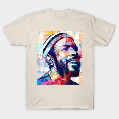Cream-colored T-shirt featuring a vibrant abstract portrait, perfect for casual wear and art enthusiasts.