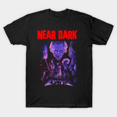 Black "Near Dark" graphic T-shirt featuring horror-themed design, perfect for casual wear or fans of vintage cinema.
