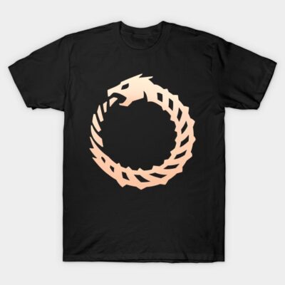 Black t-shirt with gold Ouroboros design, casual cotton style, perfect for everyday wear.