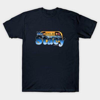Black cotton t-shirt featuring a colorful school bus and bold text design, perfect for casual wear.