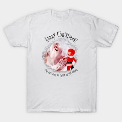 White Christmas-themed t-shirt featuring festive graphic, perfect for holiday celebrations and casual wear.