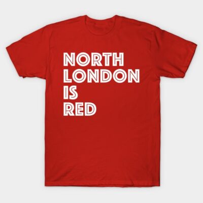 Red cotton T-shirt with "North London is Red" slogan, casual style, perfect for everyday wear.
