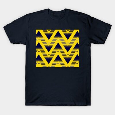 Navy blue t-shirt with bold yellow chevron pattern, casual style, made of cotton. Perfect for everyday wear.