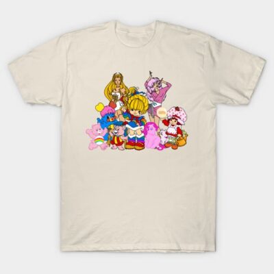 Beige T-shirt with colorful cartoon characters, casual style, cotton material, ideal for everyday wear.