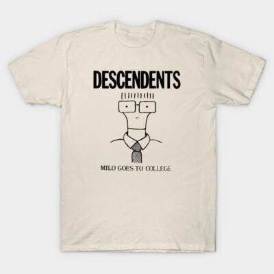 Cream graphic t-shirt featuring a cartoon character with glasses and text design, perfect for casual wear.