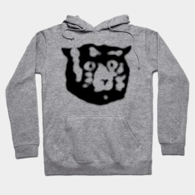 Gray hoodie with abstract black cat design, soft cotton blend, casual style for everyday wear.