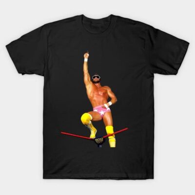 Black wrestling-themed graphic t-shirt featuring colorful retro design, perfect for casual wear.