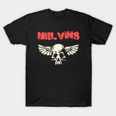 Black t-shirt with skull and wings graphic, red text, cotton material, casual wear for everyday style.