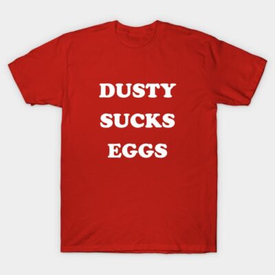 Red cotton t-shirt with bold white text design, casual wear, unisex style. Ideal for everyday comfort and style.