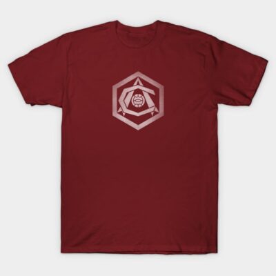 Burgundy graphic t-shirt with geometric design, casual style, cotton material, ideal for everyday wear.