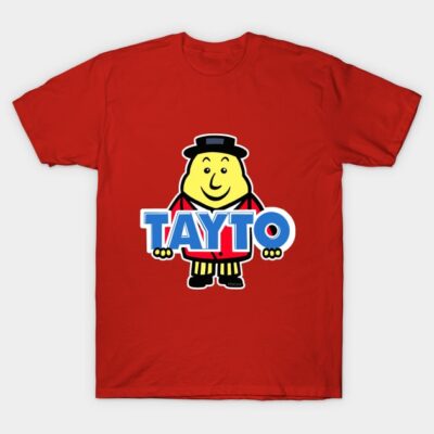 Red Tayto graphic T-shirt, casual style, cotton material, featuring bold logo design for everyday wear.