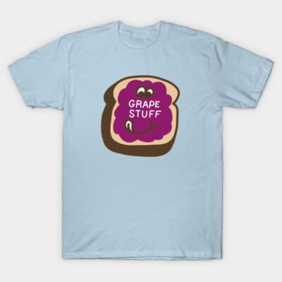Light blue t-shirt with playful grape jam toast graphic, casual style, cotton fabric, ideal for everyday wear.