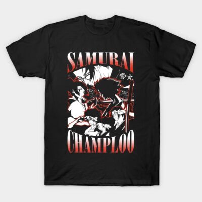 Black Samurai Champloo T-shirt, graphic anime design, casual wear, 100% cotton, unisex, perfect for fans and collectors.