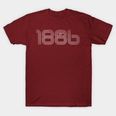 Burgundy t-shirt with "1886" design, casual style, perfect for everyday wear, made of soft cotton material.