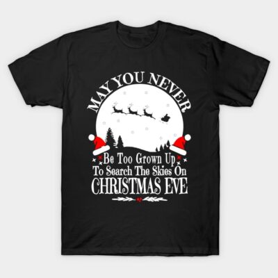 Black Christmas-themed T-shirt with festive quote, featuring Santa sleigh graphic. Perfect for holiday celebrations.