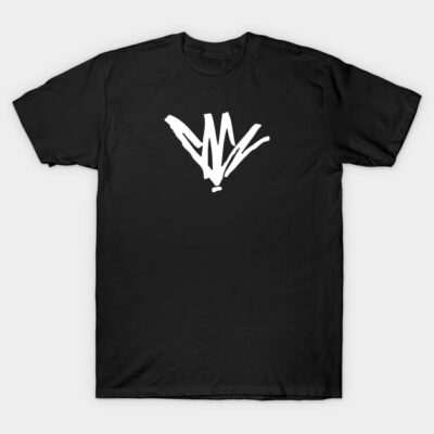 Black cotton t-shirt with white abstract graphic design, casual style, unisex, perfect for everyday wear.
