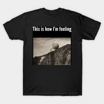Black cotton t-shirt with "This is how I'm feeling" text and vintage artwork graphic, casual style, unisex.