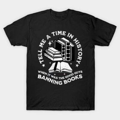 Black unisex t-shirt with white text and book graphic, promoting freedom of expression, made from 100% cotton.