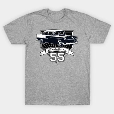 Gray vintage car graphic t-shirt, short sleeve, cotton blend, casual wear, retro style, perfect for car enthusiasts.