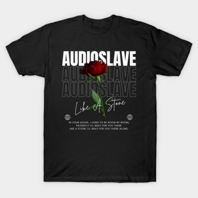 Black graphic t-shirt with red rose and text design, 100% cotton, casual wear.