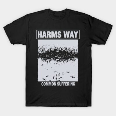 Black graphic t-shirt featuring abstract design and bold text, perfect for casual wear. Cotton material, unisex style.
