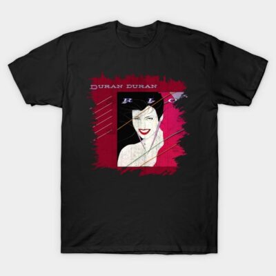 Black Duran Duran graphic t-shirt with retro album cover design, casual wear, 100% cotton.