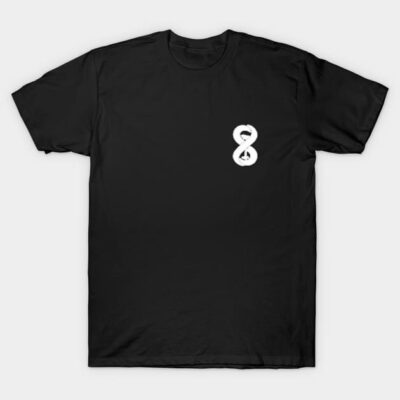 Black cotton t-shirt with white infinity symbol design, casual style, ideal for everyday wear.