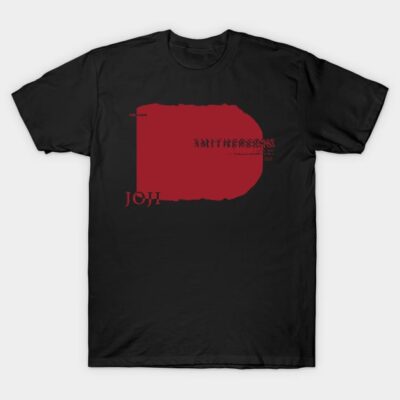 Black graphic T-shirt with red abstract design, perfect for casual wear, made from soft cotton for comfort.