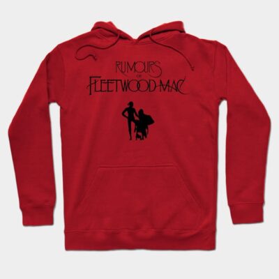 Red hoodie with "Rumours of Fleetwood Mac" graphic, casual style, cotton material, ideal for music fans.