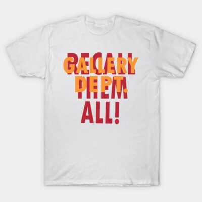 White cotton t-shirt with bold red and yellow text design, casual unisex style, perfect for everyday wear.