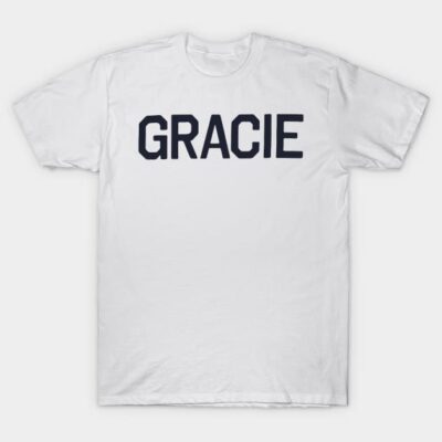 White cotton T-shirt with bold black "Gracie" text, casual style, perfect for everyday wear.