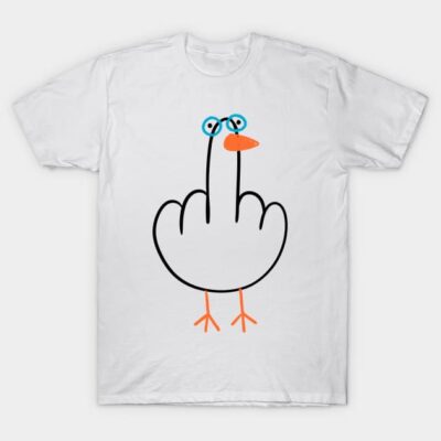 White cotton T-shirt with abstract bird graphic design, casual wear, unisex style, comfortable fit.