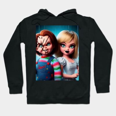 Black hoodie with colorful cartoon characters design, perfect for casual wear, made of soft cotton blend.