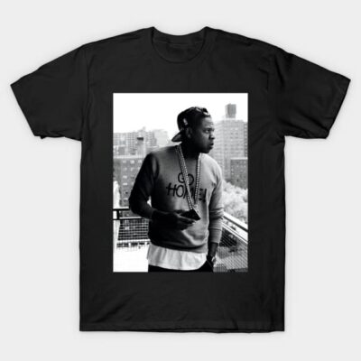 Black cotton t-shirt with urban graphic print, casual streetwear style for everyday use.