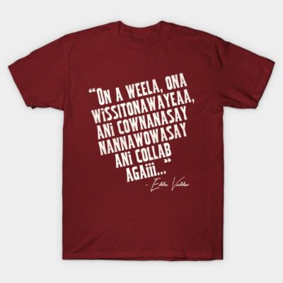 Maroon t-shirt with whimsical white text design, casual style, perfect for everyday wear, comfortable cotton material.