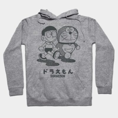 Gray hoodie featuring cartoon characters, graphic print, comfortable fit, perfect for casual wear, cotton blend material.