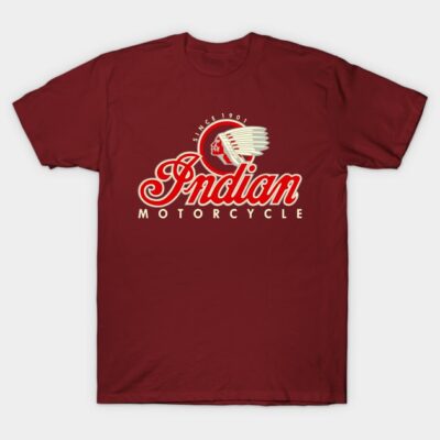 Red cotton t-shirt with vintage motorcycle logo design, ideal for casual wear and motorcycle enthusiasts.