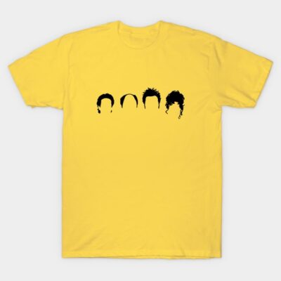 Yellow graphic t-shirt featuring minimalist silhouettes design, casual style, perfect for everyday wear. 100% cotton material.