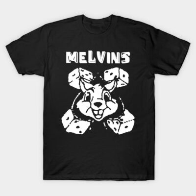 Black graphic T-shirt with dice and bunny design, "Melvins" text, casual style, cotton material, unisex.